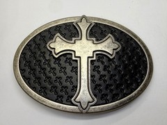Centered Iron Cross Religious Gothic Punk Vibe Faux Leather on Metal Belt Buckle