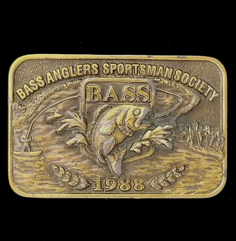 BASS Belt Buckle Vintage Bass Anglers Sportsman Society Fits Belts To 1.7&Prime; USA
