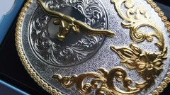 Nocona Oval Floral Antique Silver & Gold Tone LONGHORN Belt Buckle 3756413