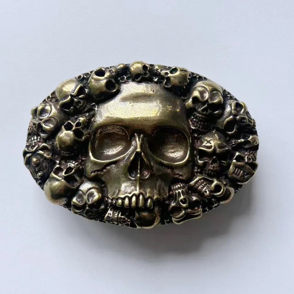 Solid Brass Skull Skulls Metal Belt Buckle