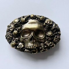 Solid Brass Skull Skulls Metal Belt Buckle