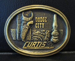 Curtis Machine Co Dodge City Kansas Early Lawman&rsquo;s Gear Brass Belt Buckle 1979