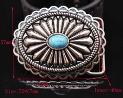 Bling Silver Southeast DIY Floral Turquoise Leather Belt Buckle Replacement 40mm