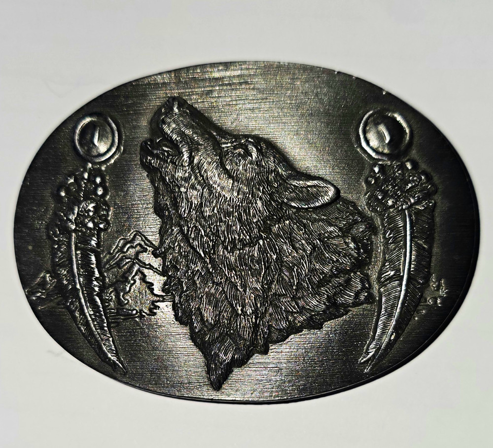 Vintage 1993 Siskiyou Pewter Howling Wolf Spirit Belt Buckle Feathers O-8