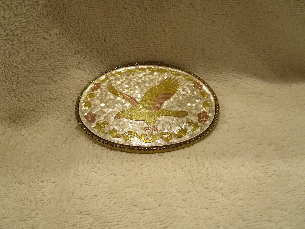 Unique American Eagle Western Belt Buckle Three Tone Silver Gold Rose Tones