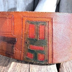 Vintage 1970s Schlitz Beer San Francisco Tooled Leather Belt with Buckle OOAK