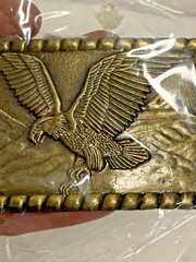 NEW! BRASS BELT BUCKLE SOARING BALD EAGLE RECTANGULAR 3×2 National Bird NOS