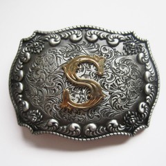 3-D INITIAL LETTER  » S  » RODEO COWBOY WESTERN BELT BUCKLE