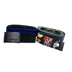 Ed Hardy belt set 1 buckle 2 webbings Black with skull/rose Dark blue #69780 $47