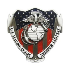 Antique Silver Enamel Vintage American Hero US Marine Corps Belt Buckle