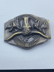 3D Texas Longhorn Bulls Rope Cattle Drive Brass Metal Belt Buckle 3 1/4 x 2 1/2&Prime;