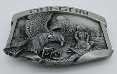Vintage 1984 Oregon Trail Siskiyou Belt Buckle Pewter Gold Rush w/Eagle DETAILED