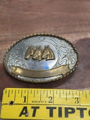 VINTAGE Western German Silver / Brass Triple Horse Head Portrait Engraved Buckle