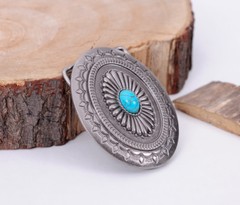 Vintage Silver Southeast Cowboy Fashion Floral Turquoise Metal Belt Buckle Huge