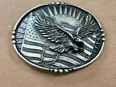 USA American Eagle Soaring Over Flag Sunrise Sunshine Patriotic Belt Buckle