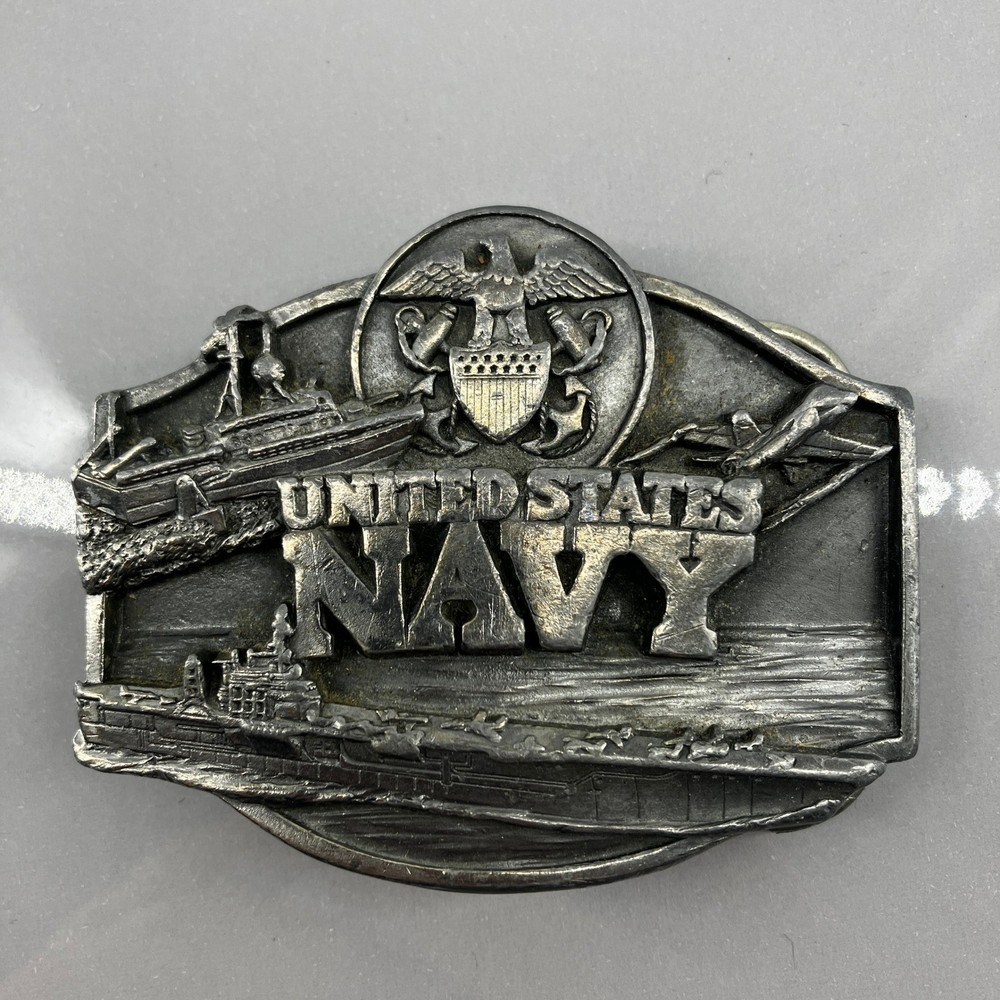Siskiyou Buckle Co United States Navy Belt Buckle 1987 Pewter Ship Eagle
