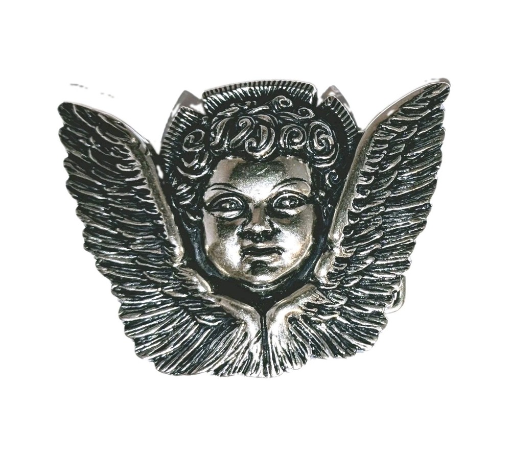 Vtg Washed Up Hollywood Belt Buckle Gothic 3D Cherub Angel Pewter Metal Y2K A+!