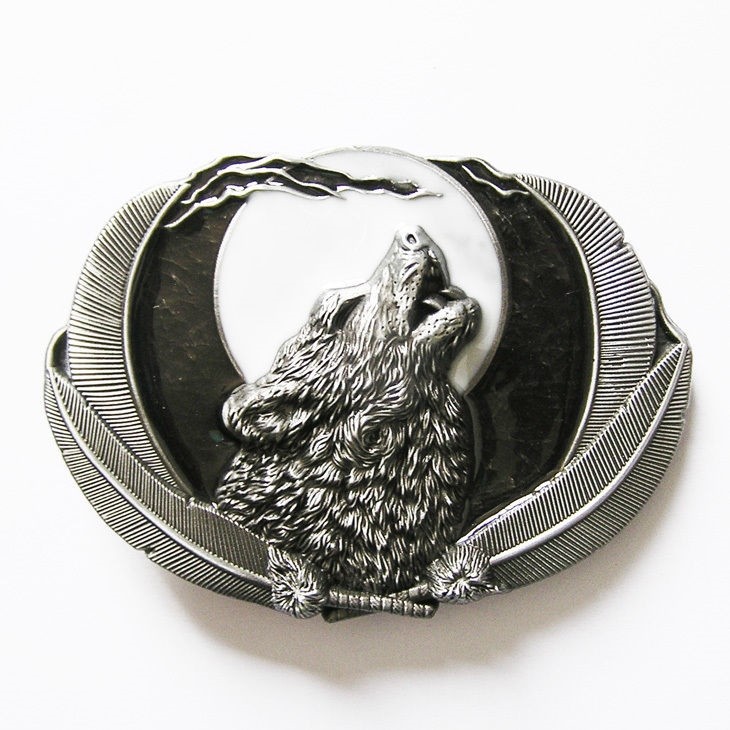 Howling Wolf Moon Western Metal Belt Buckle