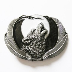 Howling Wolf Moon Western Metal Belt Buckle