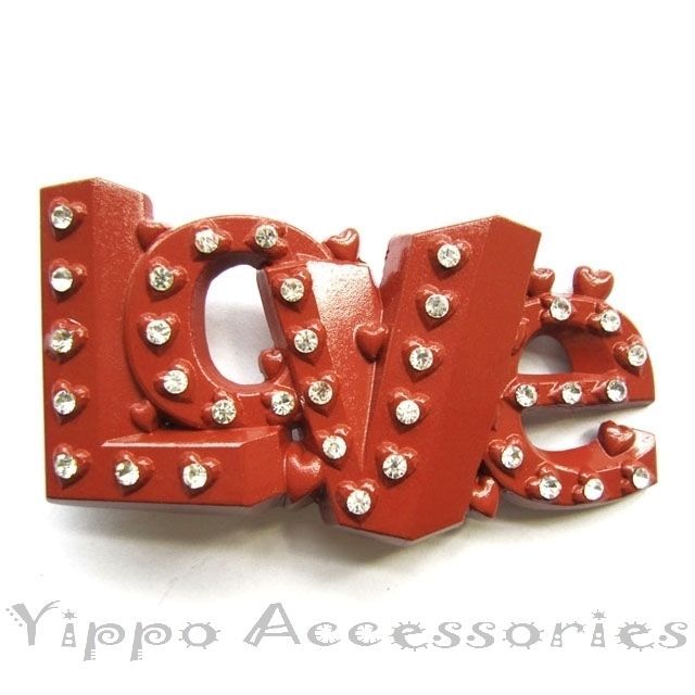 LOVE Red Letters w/ Rhinestones Metal Fashion Belt Buckle