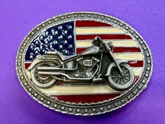 USA American Flag Motorcycle Star Border 2002 EJC Belt Buckle by Legend West