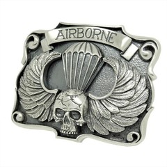 Airborne Sterling Silver 925 Skull Belt Buckle US Army Ranger Parachutist
