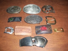 NICE LOT OF 11 belt buckles: BRASS, NICKEL, BRONZE,LEATHER, STEEL, METAL