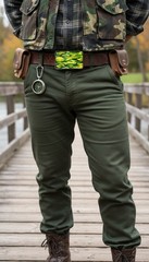 Men Women Black Metal Fashion Belt Buckle Army Green Camouflage Jeans Pant Style