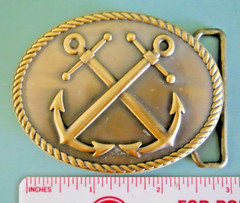 CROSSED ANCHOR BELT BUCKLE, 3&Prime; BRASS FINISH (NEW IN PACKAGE)