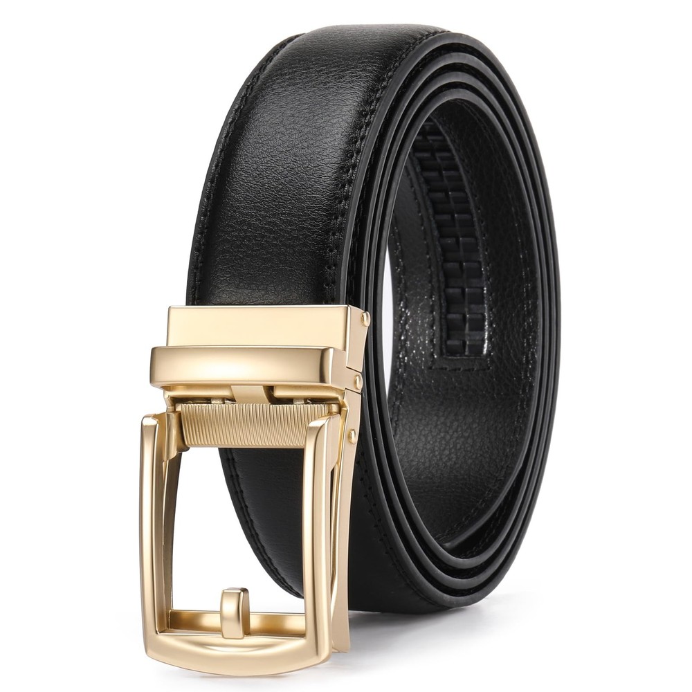 GAEKEAO Ratchet Belt for Men 28&Prime;-44&Prime; Waist Adjustable, Basic Gold – Black