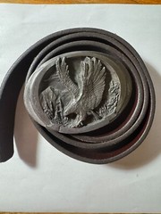 BELT BUCKLE BLOWOUT: Vintage C&J Eagle Belt Buckle + 40 Used Leather Belt BB-219