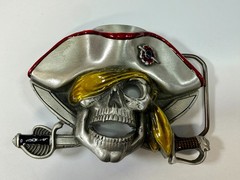 Jolly Roger Pirate Skull Crossed Swords Solid Pewter Great American Belt Buckle