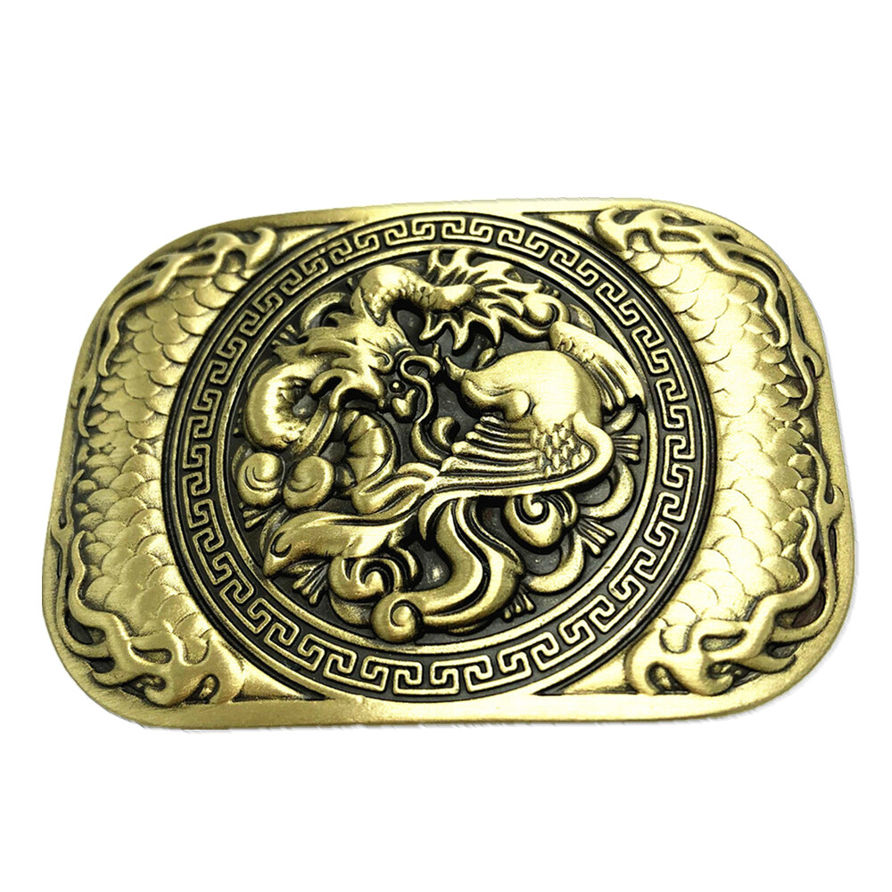 Dragon & Phoenix Solid Brass Mens Belt Buckle Western Cowboy Vintage Antique