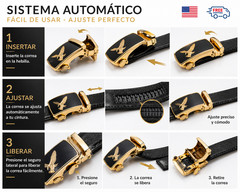 Men Eagle Buckle Belt Automatic Ratchet PU Leather Adjustable Black