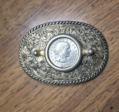 Vintage 1979 Susan B. Anthony Silver Dollar Belt Buckle 3&Prime;x2&Prime;