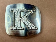 Custom Initial Letter K Monogram Silver Tone Belt Buckle – Missing a Rhinestone