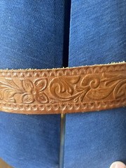 Vintage Brown Tooled Leather Belt with Bald Eagle Belt Buckle Silver Gold 38&Prime;