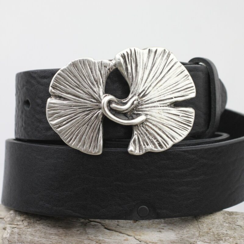 Gingko Leaves Belt Buckle, Rosepearl, Natural Metal Design with Gingko Leaves