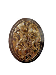 Western Belt Buckle 4.25 x 3.25 in Handcrafted Oval Engraved Brown Gold 2.25