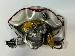 Jolly Roger Pirate Skull Crossed Swords Solid Pewter Great American Belt Buckle