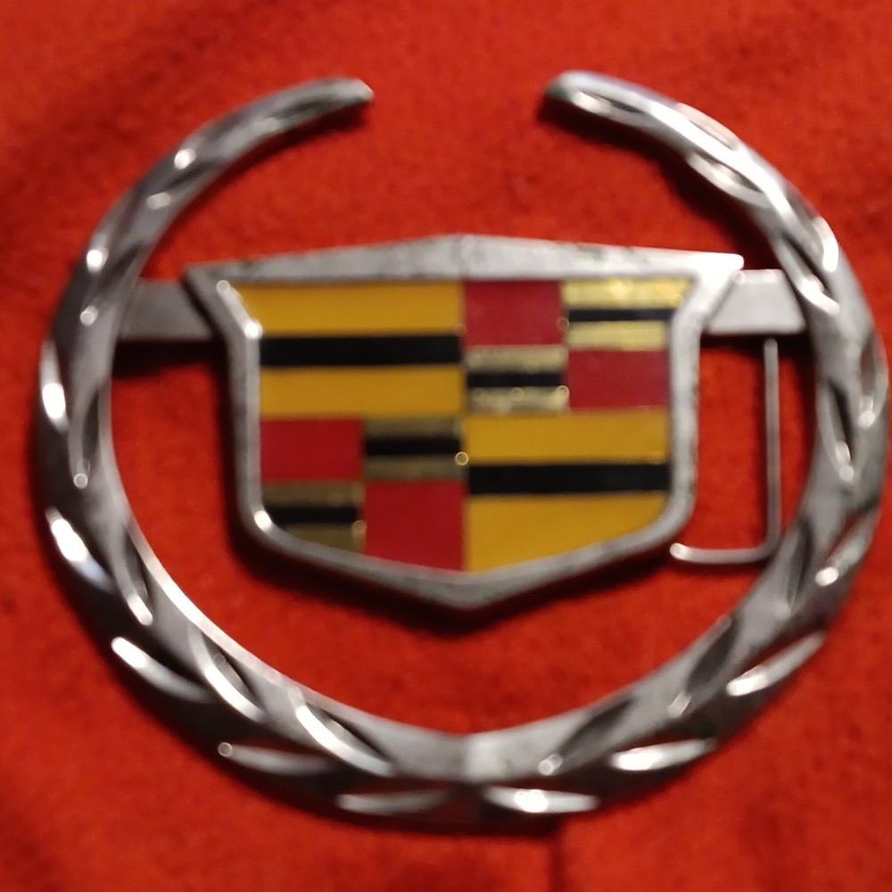 GM Licensed Cadillac Crest Metal Western Belt Buckle Silver Tone Fits 1.5in