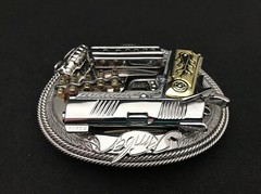 (MADE BY ORDER)MEN BELT BUCKLE HANDMADE STAINLESS STEEL WESTERN STYLE GUN KIMBER