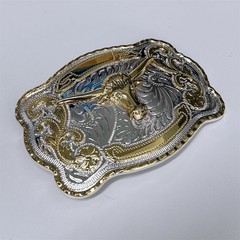 Large Western Bull Cowboy Cowgirl Gold/Silver Metal Belt Buckle
