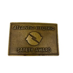 Vintage Atlantic Electric Safety Award Brass Belt Buckle 3&Prime; x 2&Prime;