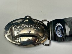 Open Here 2004 NOS Belt Buckle and Bottle Opener by Silver Moon Concepts