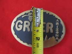 New GREER ARIZONA brass belt buckle gold tone holmes HI-LO 3 1/2&Prime;w oval 2 3/8&Prime;
