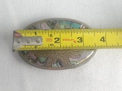 VTG Belt Buckle Mexican Abalone Inlay Silver Marijuana Leaf 420 Weed Cannabis