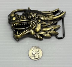“NEW” Unique Brass Tone Metal 3D Dragon Head Western Belt Buckle
