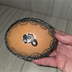 Vtg Tooled Brown Leather Motorcycle Belt Buckle Oval Embossed Western 4&Prime; Biker