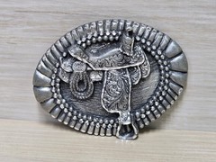 Vintage EGE Belt Buckle Silver Tone Western Saddle Engraved 3.5&Prime; Made in USA